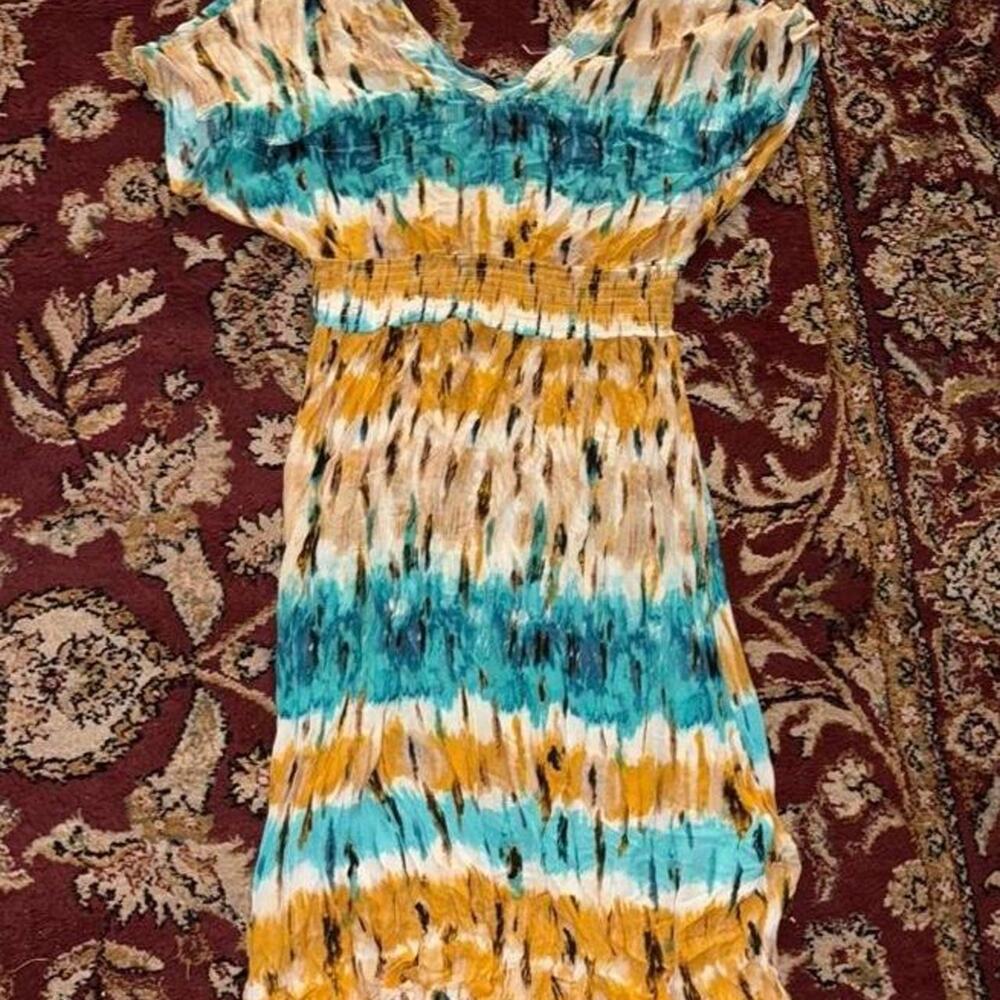 Blue yellow and beige tie dye